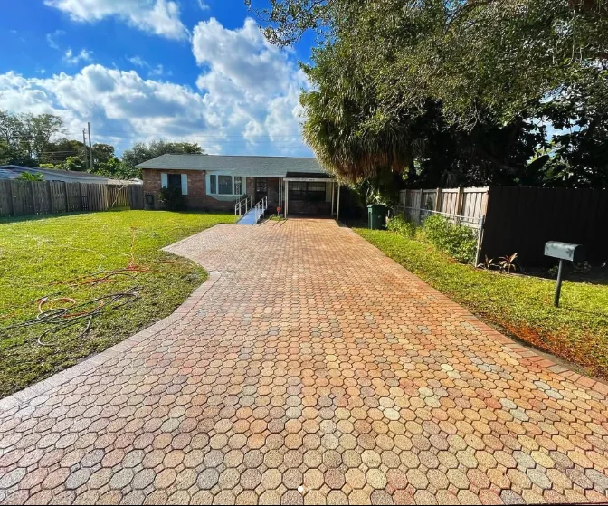 Cleaned paver driveway surface